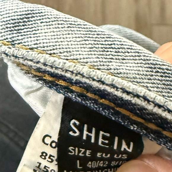 Shein|Light Blue Denim Jeans in straight leg with side slit•••High rise Large - Picture 8 of 12